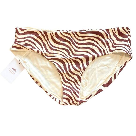 NWT Andie Swim The Hipster Bikini Bottom In Bias Stripe Truffle Size Small - Picture 3 of 8